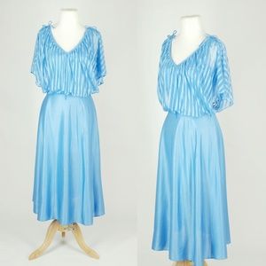 70s Spring Stripe Dress Vintage Flowy Sheer Boho S